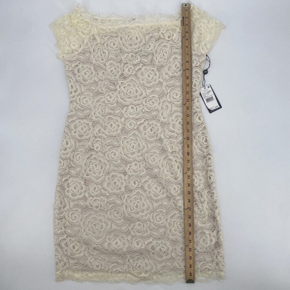 Adrianna Papell Size 14 Off Shoulder Lace Sheath Dress Cream Wedding *NWT* - Picture 7 of 11